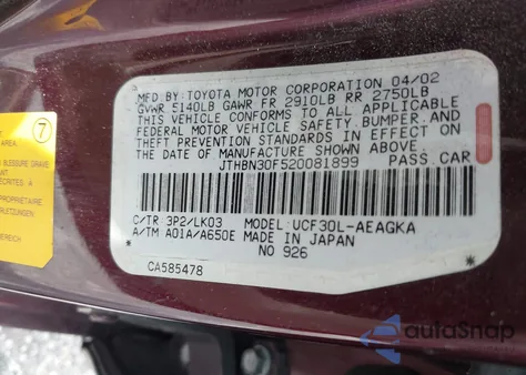 2002 Lexus Ls 430 z USA, uszkodzony, nr VIN JTHBN30F520081899